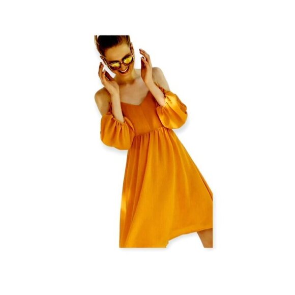 Anthropologie Carina Off Shoulder Dress Mango Small - Picture 3 of 16